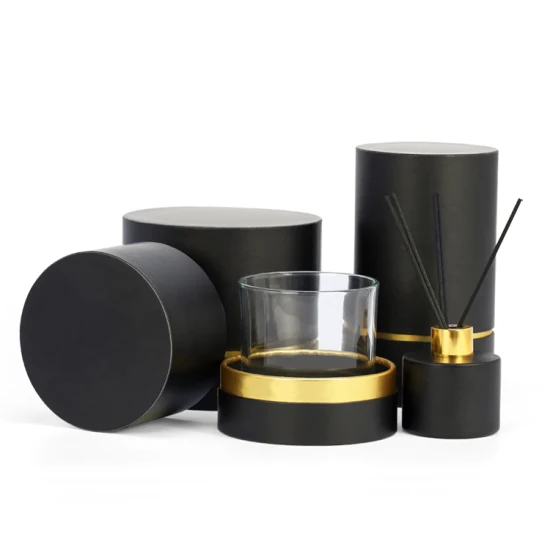 Firstsail Custom Round Candle Box Packaging Reed Difusor Stick Jar Botella Cosmética Perfume Glass Black Paper Tube